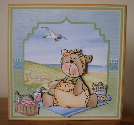 Beach bear 6x6 card by Lynne Brown