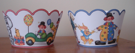 2 x Circus Clowns, Lions & Elephants Cup Cake Wrappers by Lynne Brown
