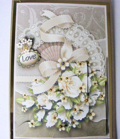 White Roses on a Lace Fan Backing Paper 3 by Lynne Faulkner