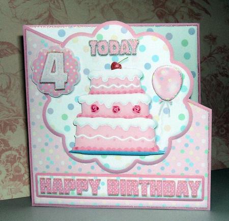 Pink Birthday Cake on Pastel Polka-dots by Lynne Spiers