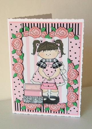 Cute Little Girl with Hand Bag & Presents, A4 Topper by Lynne Spiers
