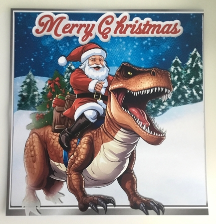 Christmas T Rex With Santa In Snow Scene 8x8 (Three) Featured Gallery Photo