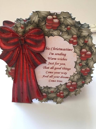 Red Bowed Wreath with Verse by Lystra Jordan
