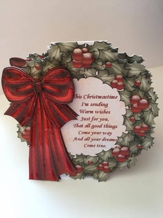Red Bowed Wreath with Verse by Lystra Jordan