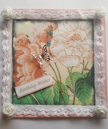 Stunning Pink roses in a lace Mat  by Lystra Jordan