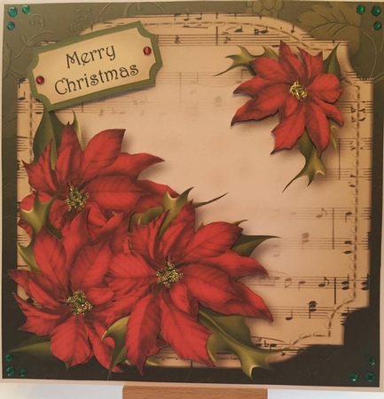 Sheet Music Christmas - Red Poinsettias 8x8 by Lystra Jordan