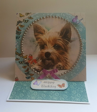 YORKIE WATCHING BUTTERFLIES MULTI SENTIMENT GET WELL BIRTHDAY BEST WISHES by Lystra Jordan