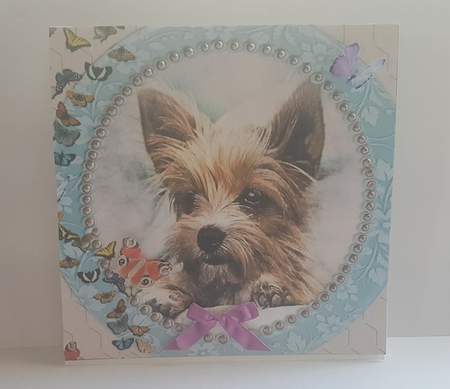 YORKIE WATCHING BUTTERFLIES MULTI SENTIMENT GET WELL BIRTHDAY BEST WISHES by Lystra Jordan