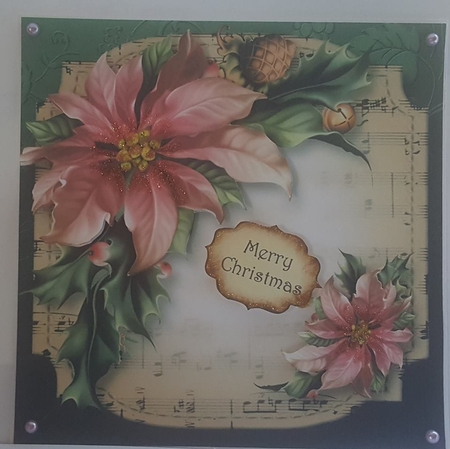 Sheet Music Christmas - Pink Poinsettias 8x8 by Lystra Jordan
