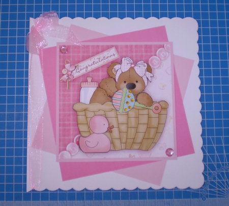 Baby Girl Bear in Basket Topper & Decoupage by Maggie Shirley