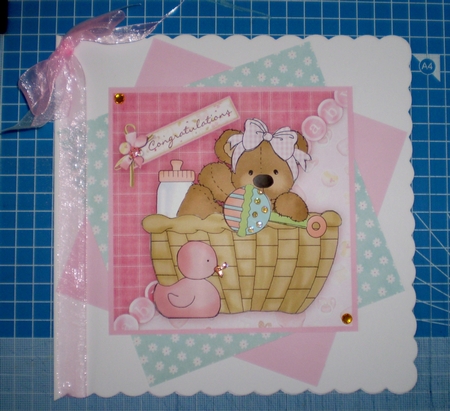 Baby Girl Bear in Basket Topper & Decoupage by Maggie Shirley