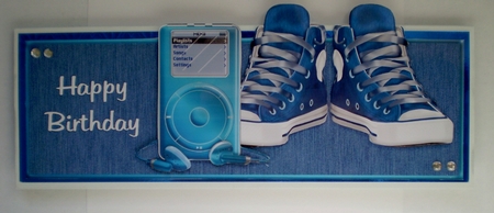For the Boys Mp3 and Basketball Boots Over the Top Card by Maggie Shirley