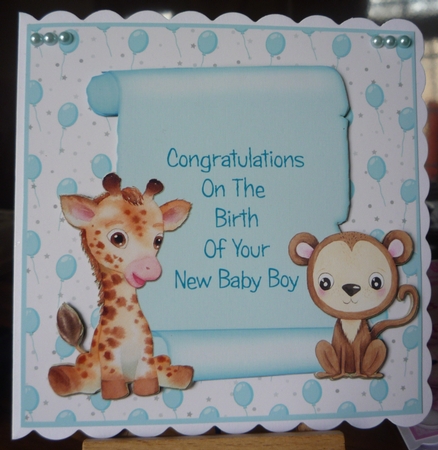 Giraffe & Monkey New Baby Boy Card Mini Kit by Maida Blades