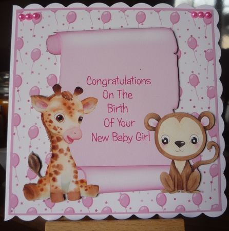 Giraffe & Monkey New Baby Girl Card Mini Kit by Maida Blades
