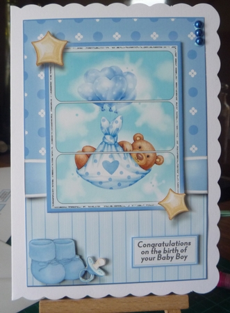 A5 Bundle of Joy (Boy) Card Front, Topper, Decoupage & Sentiments by Maida Blades