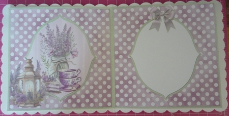 Lavender Summer 44: Lavender Bouquet & Lantern 6 x 6 Card Insert with Violet & White Polka Dot Background by Maida Blades