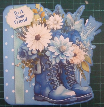 Blue Boots and Flowers Shaped Card with Insert and Sentiments by Maida Blades