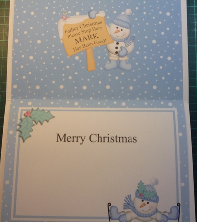 Xmas Snowman Mark's Been Good Matching A5 Insert by Maida Blades