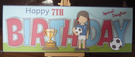 Girl Footballer in Blue Birthday Large Dl by Maida Blades