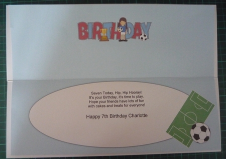 Girl Footballer in Blue Birthday Large Dl Insert by Maida Blades