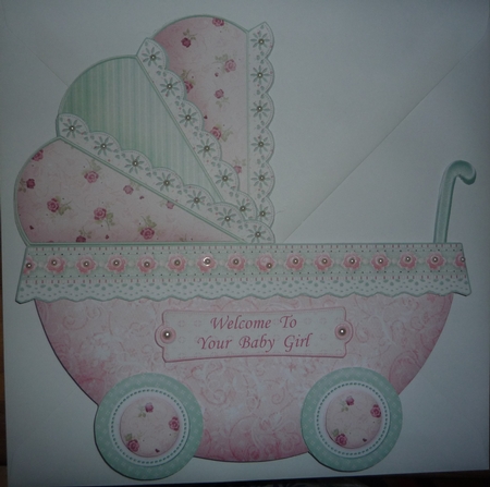 New Baby Girl Pink Pram Shape Card 3 Sheet Mini Kit by Maida Blades