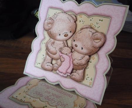 New Baby Girl Bear Easel Card Kit by Maida Blades