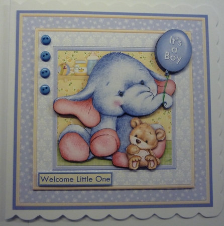 New Baby Boy Elephant 8x8 Decoupage Mini Kit & Birthday Ages by Maida Blades
