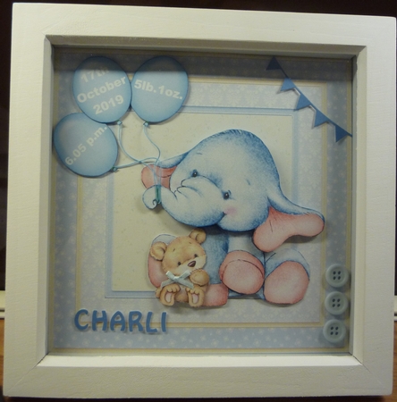 New Baby Boy Elephant 8x8 Decoupage Mini Kit & Birthday Ages by Maida Blades