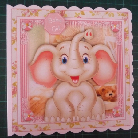 Baby Elephant in Pinks Card Front Kit by Maida Blades