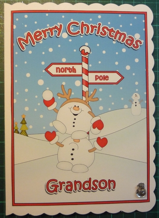 5 x 7 Quick Cut and Fold Card - Merry Christmas GRANDSON with Snowball Sam by Maida Blades
