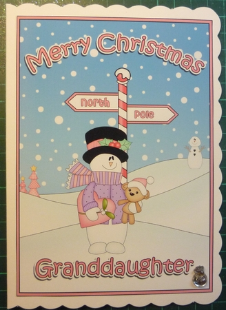 5 x 7 Quick Cut and Fold Card - Merry Christmas GRANDDAUGHTER with Snowman Rio by Maida Blades