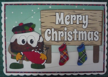 Crazy Scottish Christmas Pudding with big sign CHRISTMAS decoupage by Maida Blades