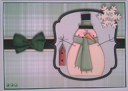 Snowman with Birdhouse Decoupage Card - Pistachio by Mandy Alexander