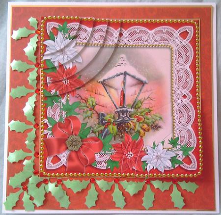 Christmas Lantern Poinsettia 6in Duo Corner Stacker by Mandy Alexander
