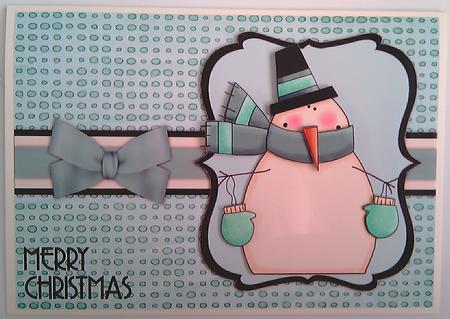 Snuggly Snowman Decoupage Card - Aqua by Mandy Alexander