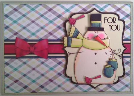 Snuggly Snowman with Bird Decoupage Card - Pistachio & Teal by Mandy Alexander