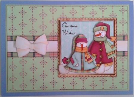 Snow People Decoupage Card Front - Green by Mandy Alexander