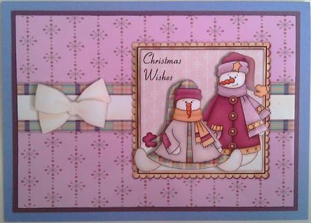 Snow People Decoupage Card Front - Pink by Mandy Alexander