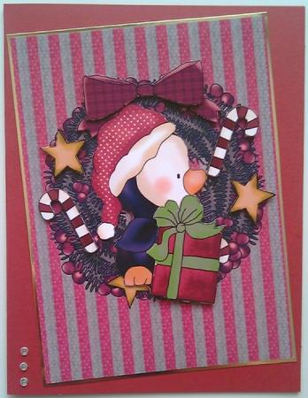 Christmas Penguin in Holly Wreath by Mandy Alexander