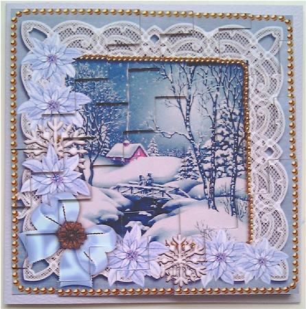 Blue Winter Walk Poinsettia 5in Zigzag Triangle Stacker by Mandy Alexander