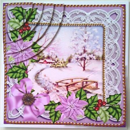 Pretty Snowscene Lilac Poinsettia 6in Duo Corner Stacker by Mandy Alexander