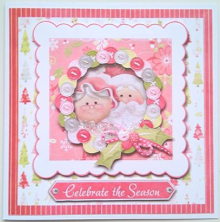 Button Wreath Framed Mr & Mrs Santa Celebrate the Season by Mandy Alexander