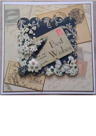 Cream Blossom Black Best Wishes Postcard Step by Step by Mandy Alexander