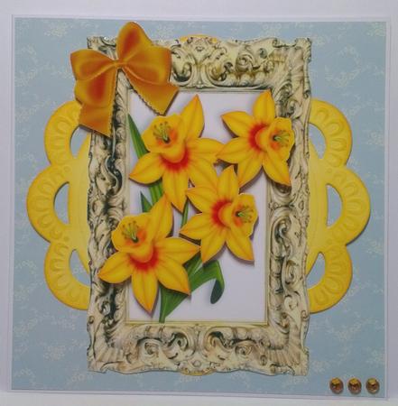 Yellow Daffodils in Gold Baroque Frame A4 by Mandy Alexander