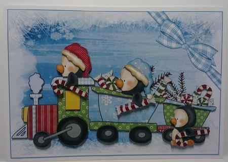 Dashing Through the Snow Penguin Train Card Front by Mandy Alexander