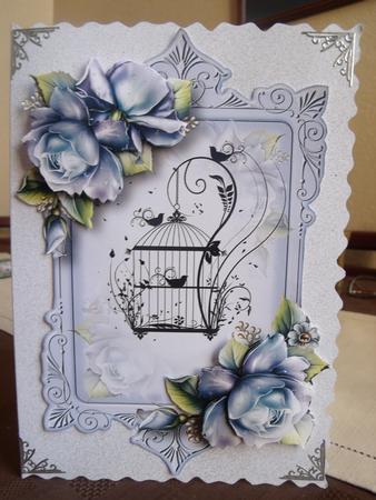Beautiful Blue Roses & Birdcage, Shaped Topper by mandy goody