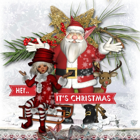 Santa and Reindeer Clipart by Mandy Kirby