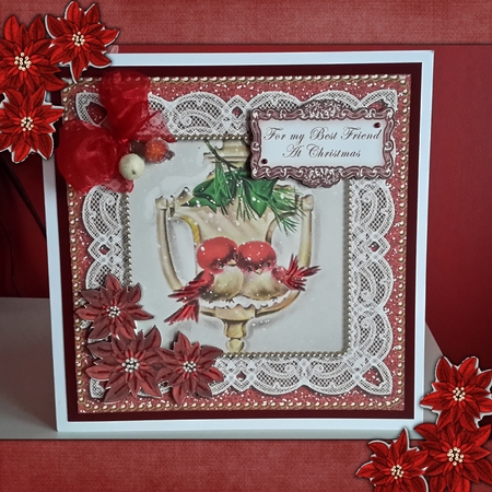 Red Lovebirds Best Friend Christmas 8in Sentiment Topper by Mandy Kirby