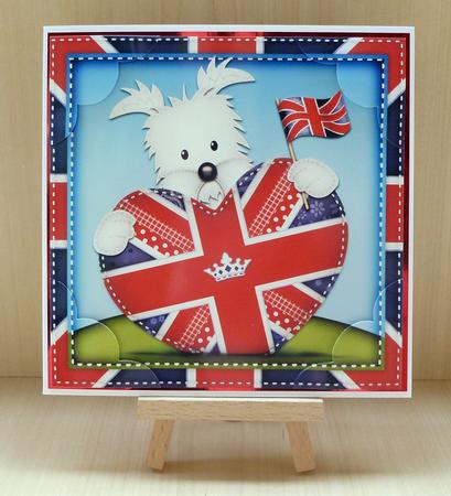 8x8 Westie Dog's Union Jack Flag Heart Scalloped Topper by Mandy Sullivan