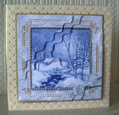 Blue Winter Walk 5in Scallop Triangle Corner Stacker by Margaret Barker